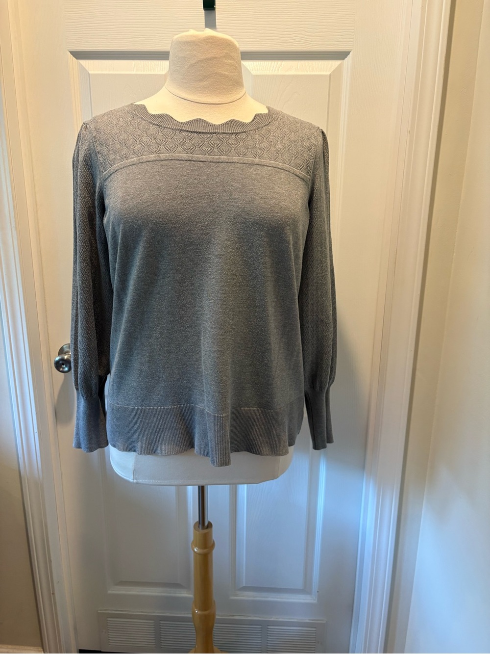 Cable & Gauge Women’s 1X Heather Gray Textured Knit Pullover Sweater